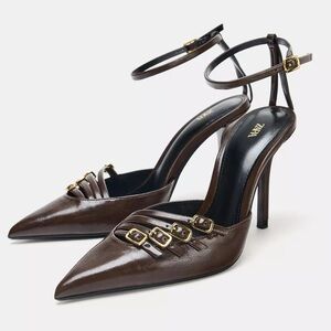 Zara Dark Brown Buckle Heels